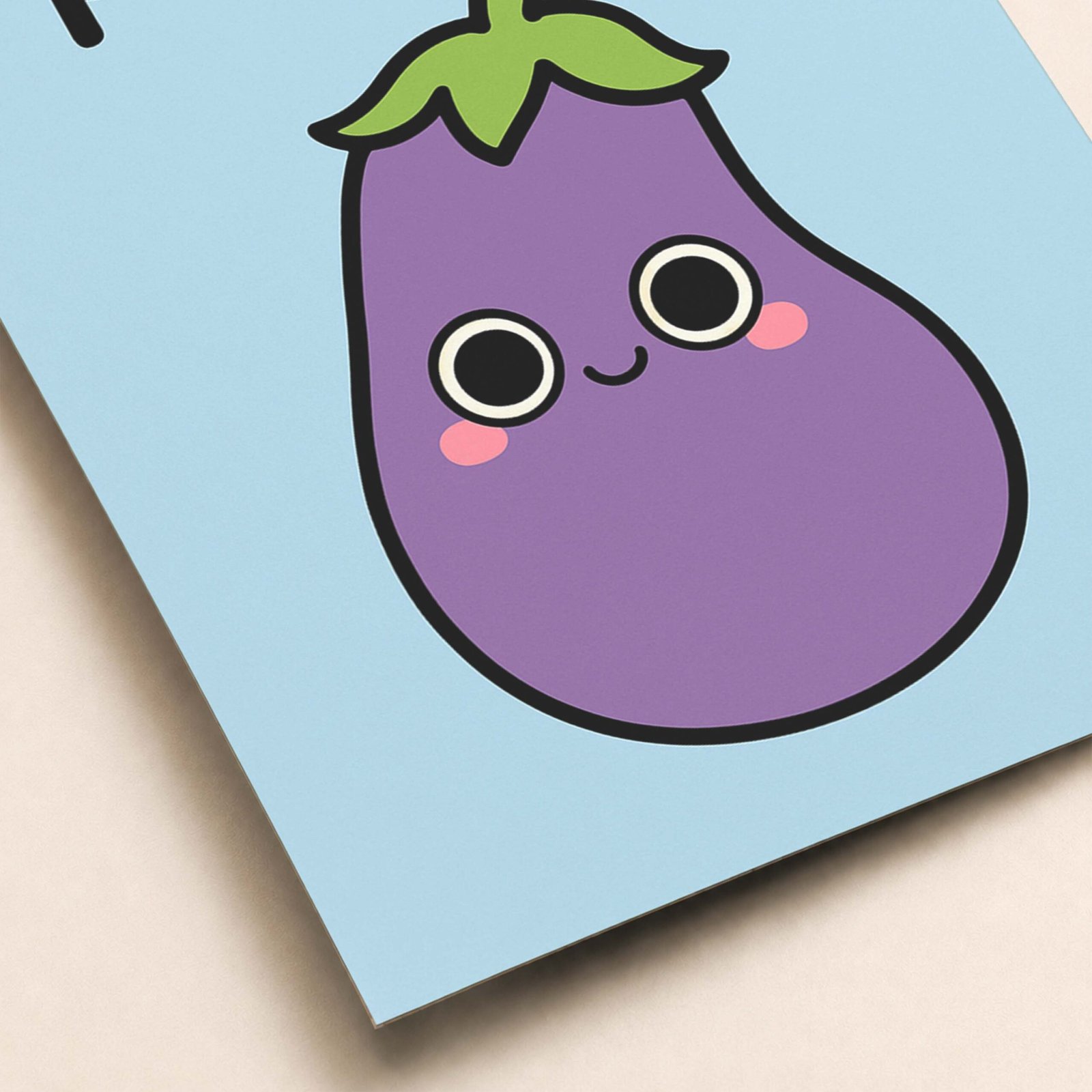 Affiche d'une aubergine souriante sur fond bleu