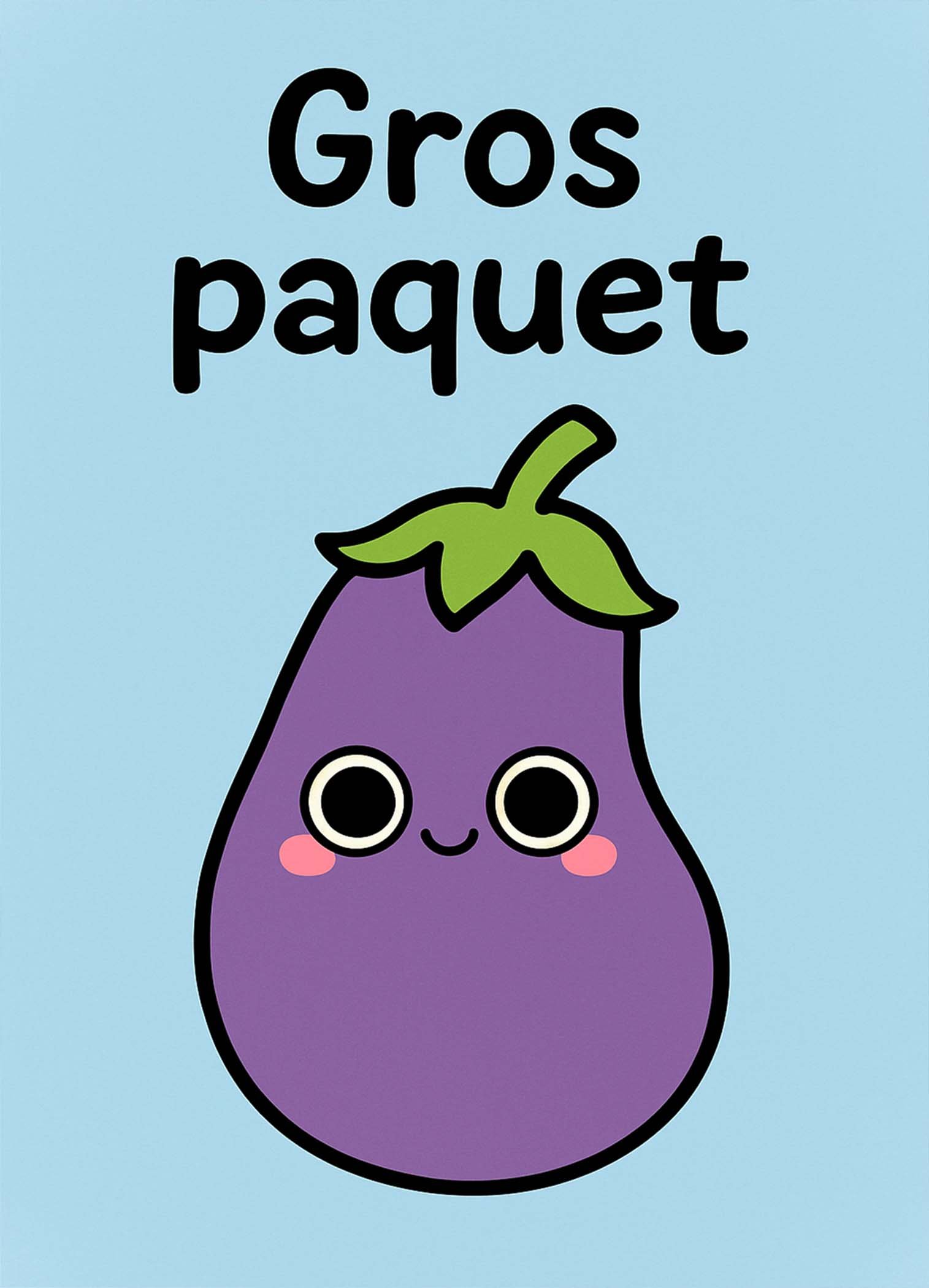 Affiche d'une aubergine souriante sur fond bleu