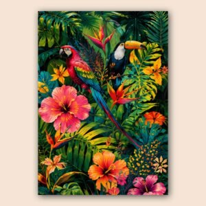 Affiche murale tropicale avec oiseaux et fleurs