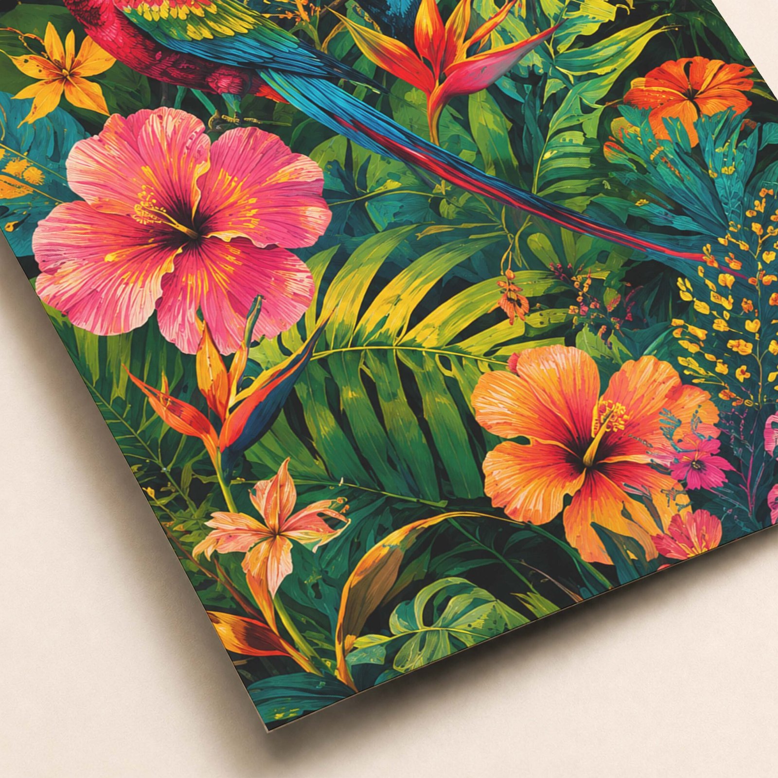 Affiche murale tropicale avec oiseaux et fleurs