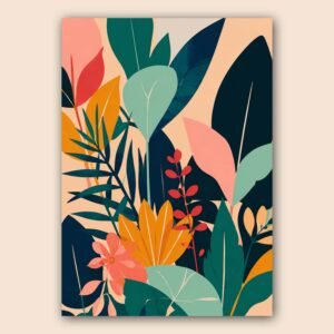Affiche murale représentant un feuillage tropical coloré