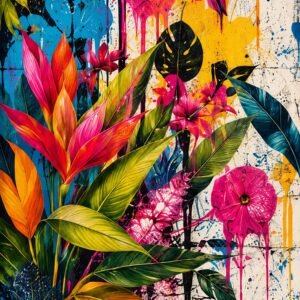 Affiche murale A3 de fleurs tropicales colorées