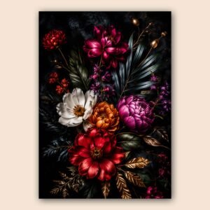 Affiche murale de fleurs élégantes sur fond noir