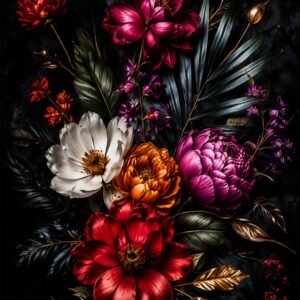 Affiche murale de fleurs élégantes sur fond noir