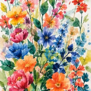 Affiche murale de fleurs colorées en aquarelle