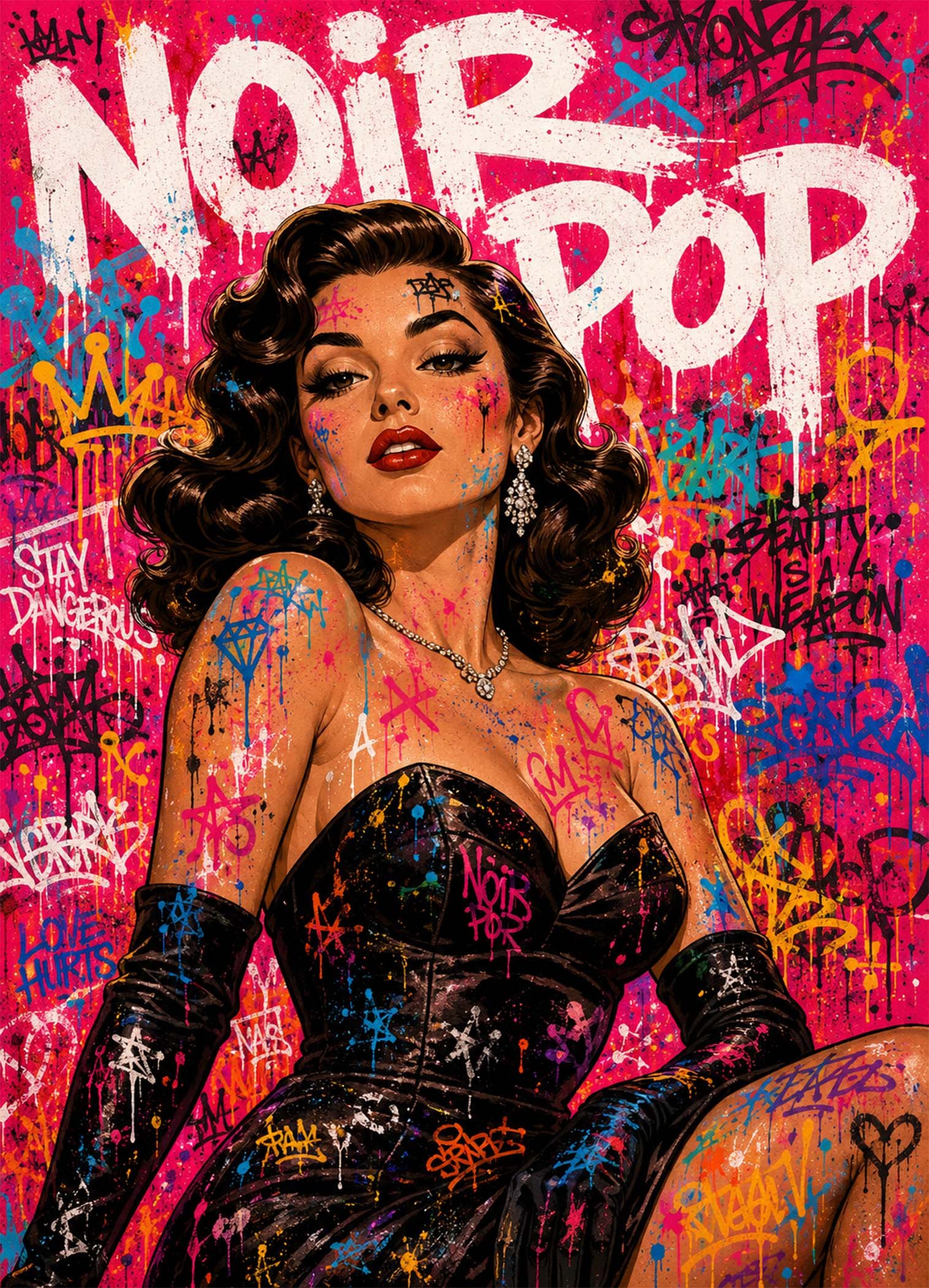 Affiche murale d'une femme glamour dans un style street art