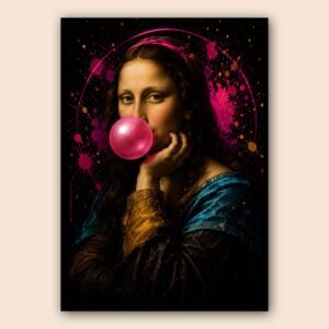 Affiche d'une femme avec chewing-gum sur fond noir