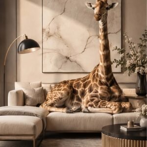 Affiche d'une girafe dans un intérieur moderne