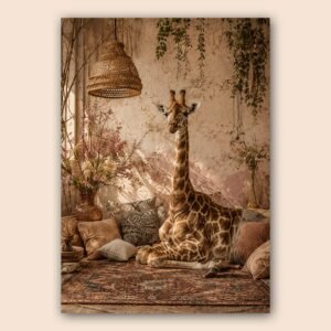 Affiche d'une girafe dans un décor bohème