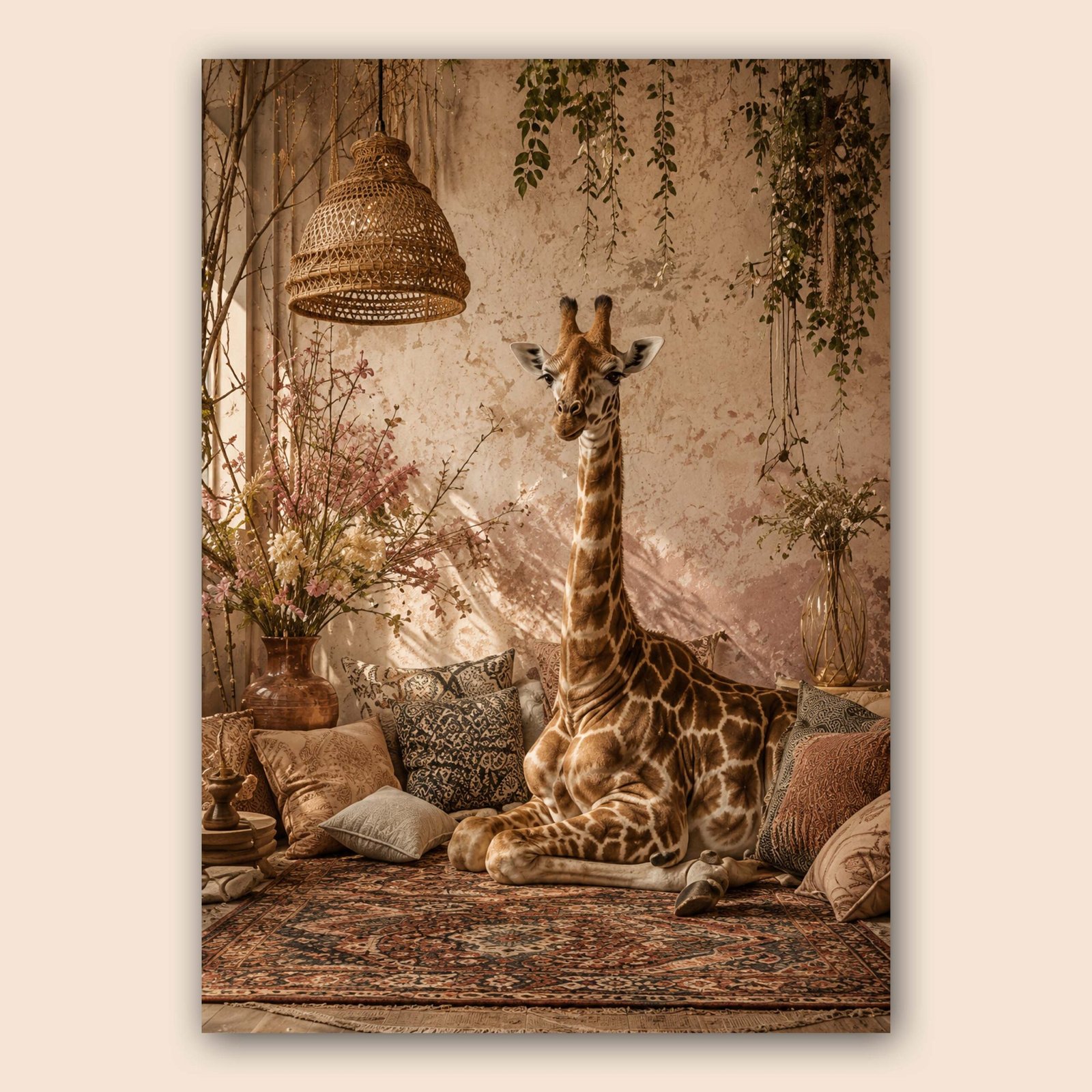 Affiche d'une girafe dans un décor bohème