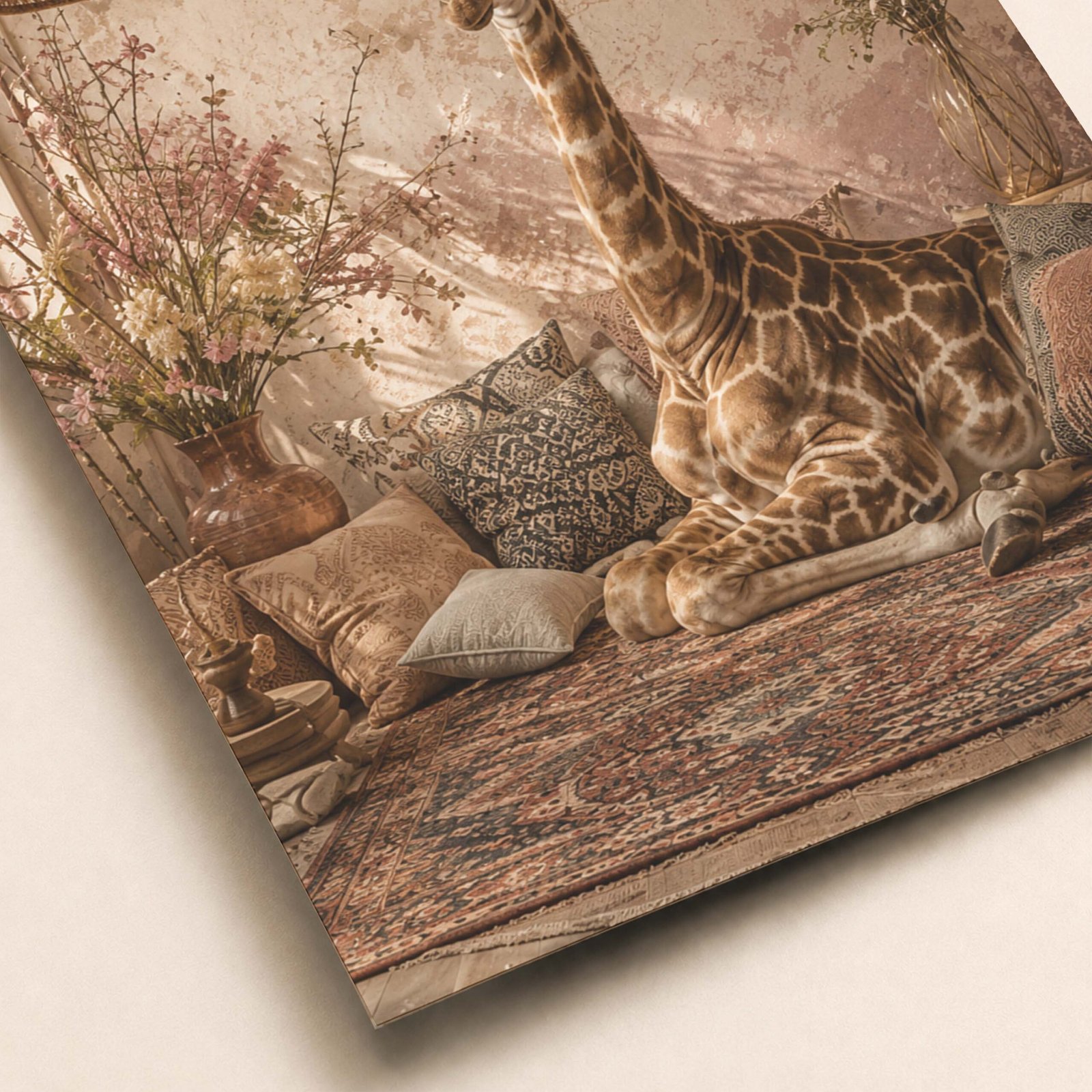 Affiche d'une girafe dans un décor bohème