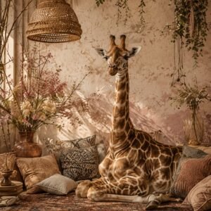 Affiche d'une girafe dans un décor bohème