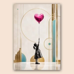 Affiche d'un enfant tenant un ballon en forme de cœur