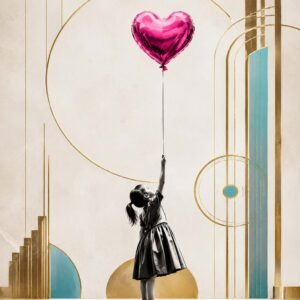 Affiche d'un enfant tenant un ballon en forme de cœur