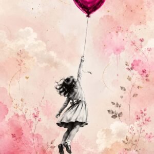 Affiche d'une enfant tenant un ballon en forme de cœur