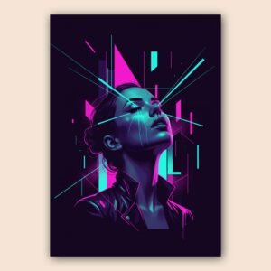 Affiche femme futuriste avec des couleurs vives