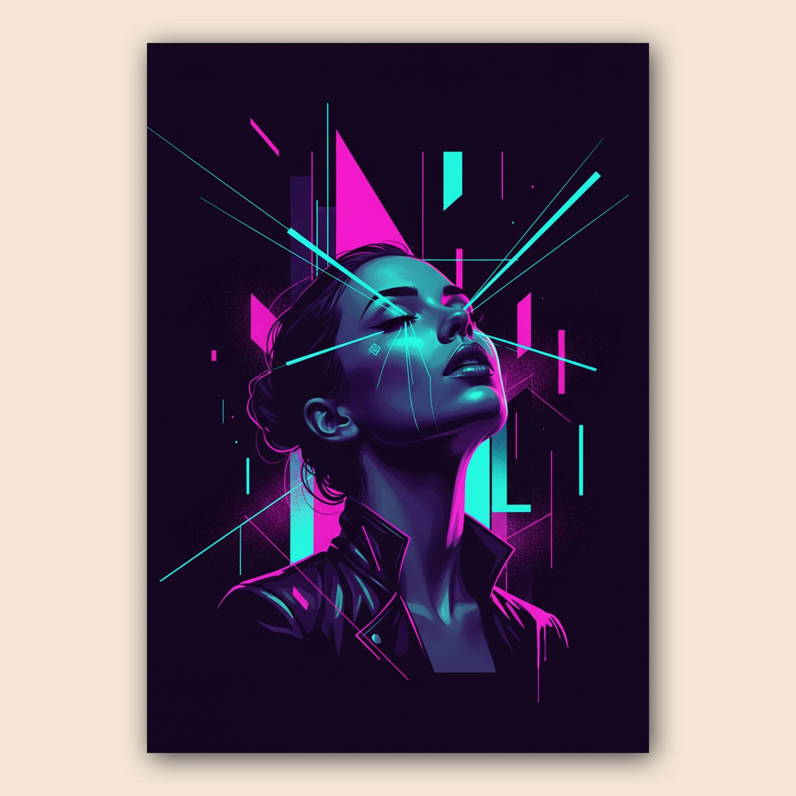 Affiche femme futuriste avec des couleurs vives
