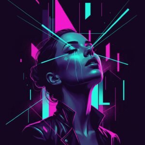 Affiche représentant une femme futuriste dans un style cyberpunk