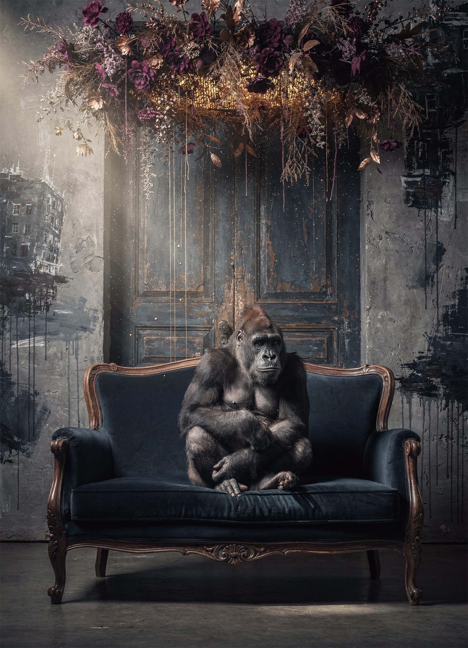 Affiche murale d'un gorille sur un canapé