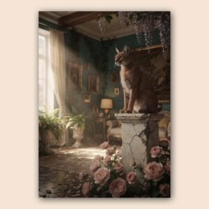 Affiche d'un chat sauvage dans un intérieur romantique