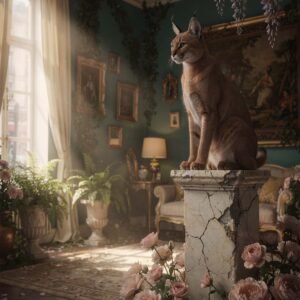 Affiche d'un chat sauvage dans un intérieur romantique