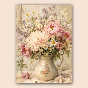 Affiche de fleurs pastel dans un vase vintage