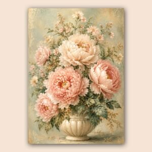 Affiche murale de fleurs roses dans un vase