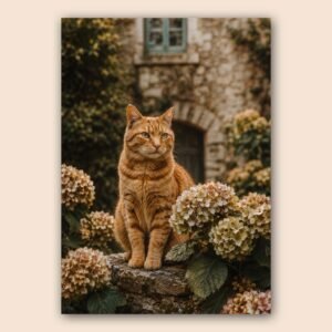 Affiche d'un chat entouré de fleurs