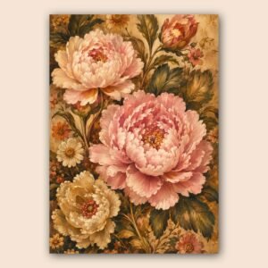 Affiche murale de pivoines roses et fleurs sauvages