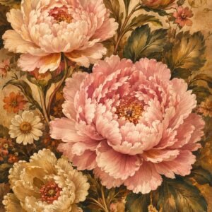 Affiche murale de pivoines roses et fleurs sauvages