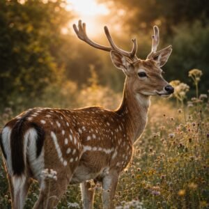 Affiche d'un cerf dans un paysage naturel
