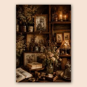 Affiche de nature morte vintage avec des éléments naturels