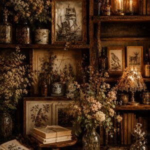 Affiche de nature morte vintage avec des éléments naturels
