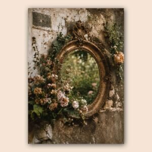 Affiche d'un miroir ancien avec des fleurs