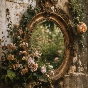 Affiche d'un miroir ancien avec des fleurs