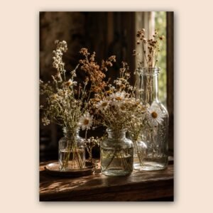 Affiche de fleurs séchées dans des bocaux en verre