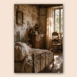 Affiche d'une chambre vintage avec lumière naturelle
