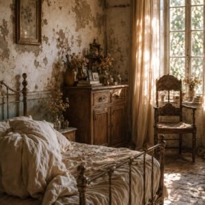 Affiche d'une chambre vintage avec lumière naturelle