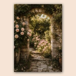 Affiche d'un jardin fleuri avec des roses