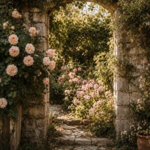 Affiche d'un jardin fleuri avec des roses