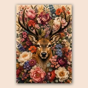 Affiche d'un cerf entouré de fleurs colorées