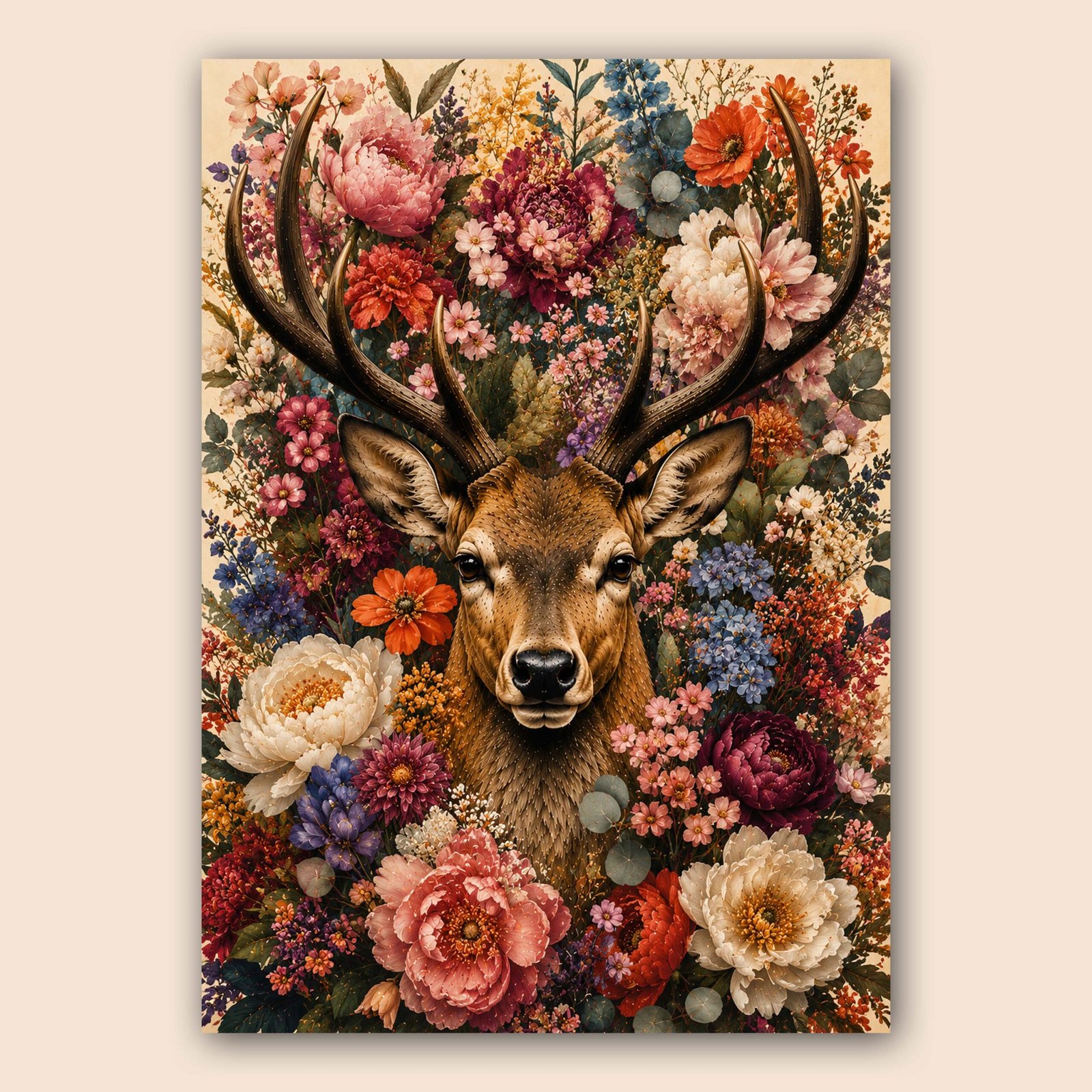 Affiche d'un cerf entouré de fleurs colorées