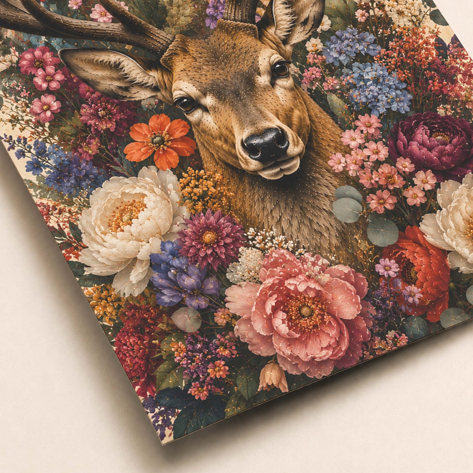Affiche d'un cerf entouré de fleurs colorées