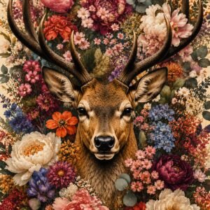 Affiche d'un cerf entouré de fleurs colorées