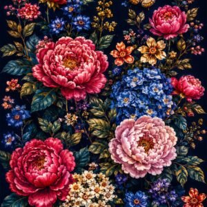Affiche murale de fleurs vintage sur fond noir
