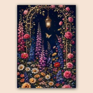 Affiche jardin fleuri avec des couleurs vibrantes