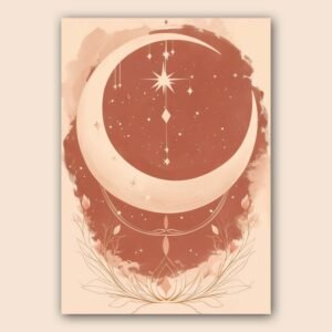 Affiche lune et étoiles en rose