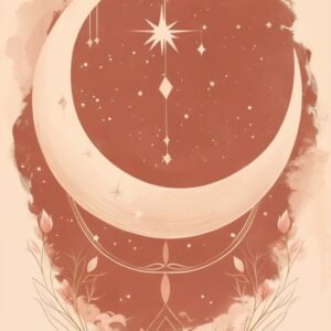 Affiche représentant une lune et des étoiles sur fond rose