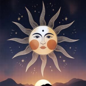 Affiche représentant un soleil stylisé avec des étoiles