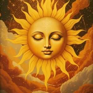 Affiche représentant un soleil rayonnant en couleurs chaudes